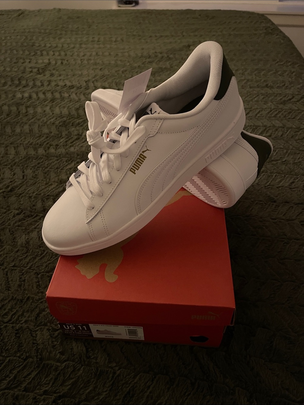 Puma MENS White Sneakers with Black Heel Tab and Gold Logo